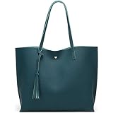 Dreubea Women's Faux Leather Tote Bag - Large Capacity Shoulder Bag With Tassel, Aquamarine, 15.7x11.4x4 Inches