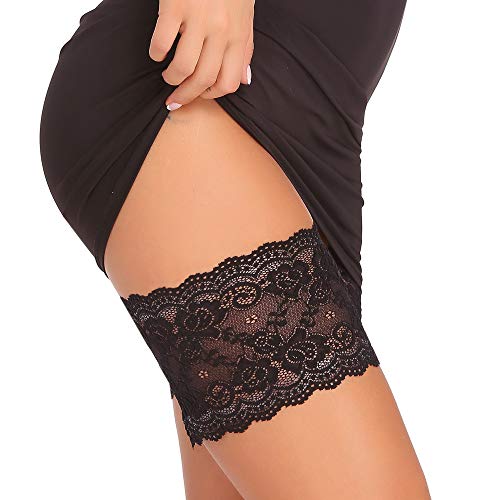 Amorbella Anti Chaffing Thigh Bands Elastic Lace Prevent Thigh Chafing (Black,Large)