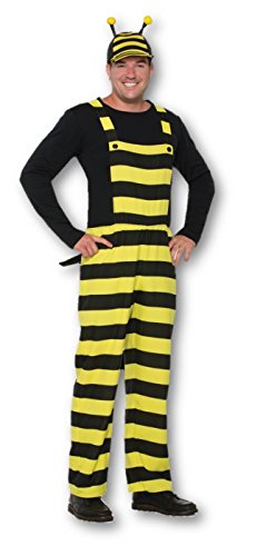 Forum Women's Worker Bee Stripped Overalls and Hat Costume, Black/Yellow, STD
