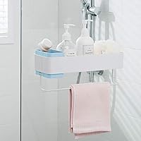 Poeland Adhesive Bathroom Shelf Organizer Wall Mounted Shower Caddy Kitchen Spice Rack No Drilling Blue White