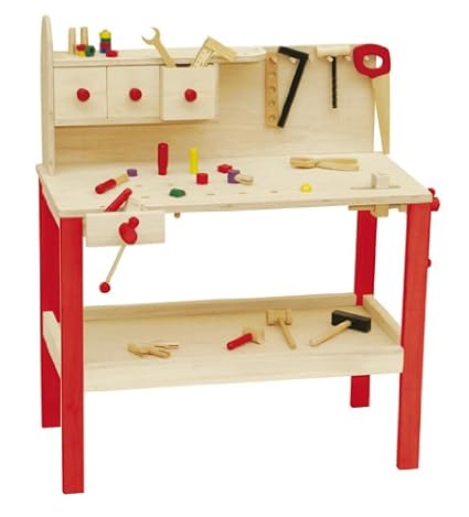 roba Werkbank, grosse Spielwerkbank aus Holz, Meister-Werkbank mit umfangreichem Werkzeug Set, grosser Arbeitsplatte, Ablage 