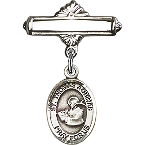 Sterling Silver Baby Badge with St. Thomas Aquinas Charm and Polished Badge Pin 1 X 5/8 inches
