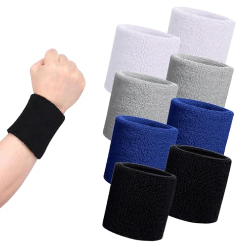RuiChy 8 Pcs Sport Wristbands Moisture Wicking Sweatbands Workout Wrist Bands Protective Elastic Sports Fitness Sweat Bands for Women Men Gym Tennis Football Basketball Running Exercise