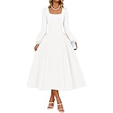 ZESICA Women's Long Sleeve Midi Dresses 2026 Fall Square Neck Swing A Line Wedding Guest Evening Prom Dress
