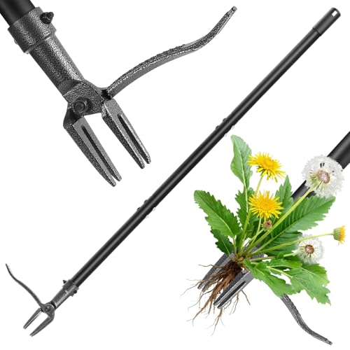 Stand Up Weed Puller Tool, 46" Adjustable Long Handle Garden Weeder with
