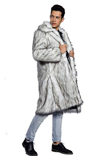 Old DIrd Men's Long Sleeve Fluffy Faux Fur Warm Coat Outerwear N02 Light Grey XL
