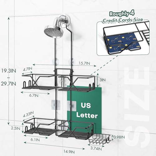 Upgraded Hanging Shower Caddy for Handheld Shower Heads,Adjustable Height Extra Long Bathroom Shower Organizer Hanger Rack with Hooks,Soap Holder