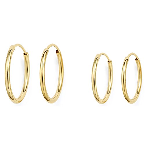 Aretes de aro sin fin continuos finos de oro de 14k