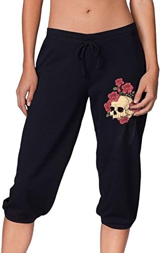 Sugar Skull With Roses Women's Sweatpants Capri Pants