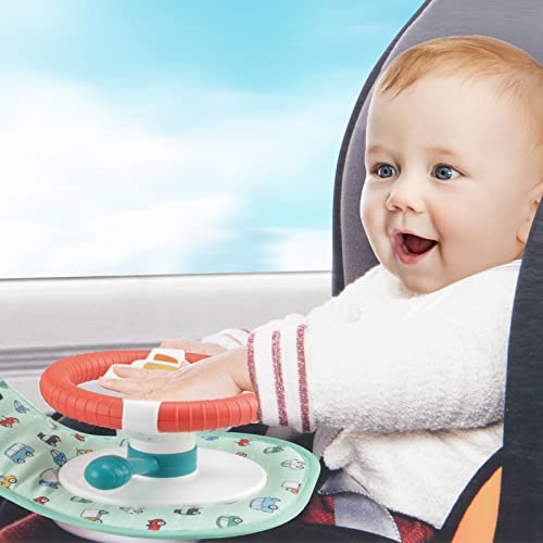 COVTOY Baby Car Seat Toys for Infants with Mirror, Carseat Toys Steering Wheel with Music Lights