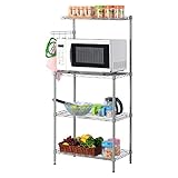 LANGRIA 3 Tier Microwave Stand Storage Rack, Kitchen Wire Shelving Microwave Oven Baker's Rack with Spice Rack Organizer, Silver Grey