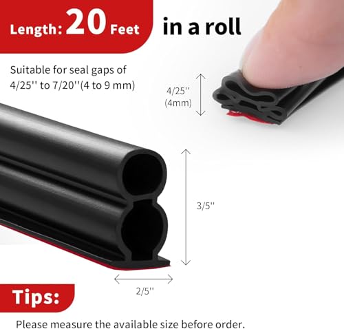 Beynant Door Weather Stripping Door Seal Strip,Self-Adhesive Rubber Door Insulation Weather Strip for Window and Door Soundproofing D Shape,Weatherstripping for Door Frame Gap Blocker (Black3)