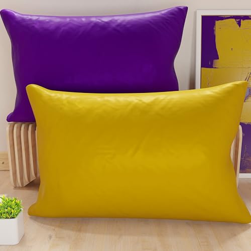 PETTI Artigiani Italiani - Pair of Pillowcases 145x40 cm in Microfiber, Bedroom Cushions, Sofa, Set of 2 Cushion Covers, Double Face Pillowcase Purple Yellow Ochre