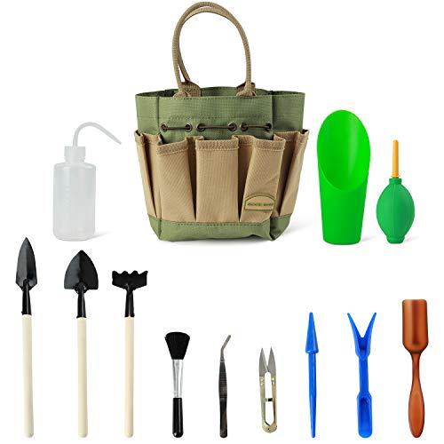GOOD GAIN Garden Succulent Kit with Organizer Bag,Indoor Mini Hand Gardening Tool Set, 13 Pieces Tools for Bonsai Planter Miniature Fairy Planting Care