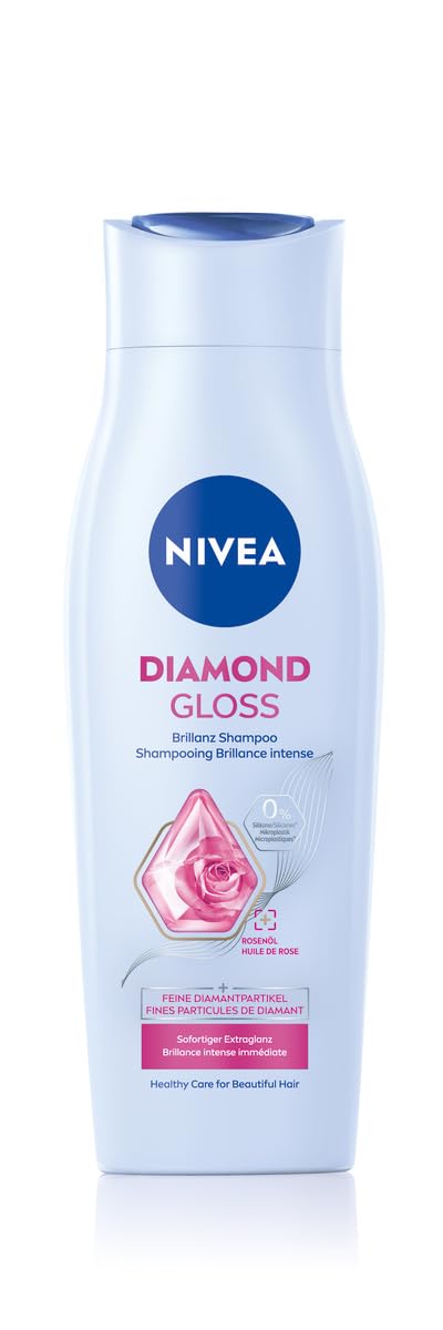 NIVEA Diamond Gloss Shampoo, Nourishing Hair Shampoo with Diamond Particles and Rose Oil, Intensive Care Shampoo for Naturally Beautiful, Shiny Hair (250 ml)