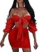 TOB Women's Sexy Bodycon 2 Pieces Set Off Shoulder Crop Top Mini Skirt Red