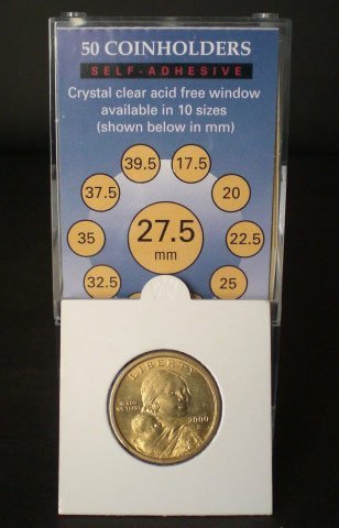 50 2x2 SelfAdhesive Cardboard Coin Holders SMALL DOLLARS