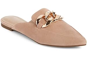 Juliet Holy Womens Mules Flats Pointed Toe Backless Loafers Slip on Metal Chain Slides