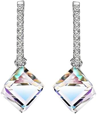 White Swarovski Elements Crystal Long Big Square Dangle Earrings for Women