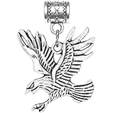 Eagle charm antique silver hanging charm for snake chain charm bracelets, or add to a neck chain, pendant necklace or key chain.