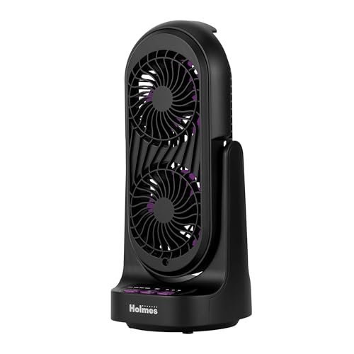 Holmes DuoBreeze Dual Purple Blade 13” Desk Fan – Clean Breeze Technology, Adjustable Tilt Head, 3 Speeds, Space-Saving Design, Easy to Clean, 8-Hour Timer – Ideal for Home or Office Use