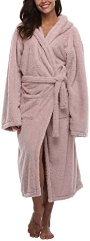 Kimono Palace Women's Soft Coral Velvet Bathrobe Hooded Sleepwear Nightgown Long Pink 2 L