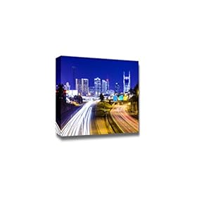 Canvas Prints Wall Art - Nashville, Tennessee, USA Downtown Skyline and Highway at Night | Modern Wall Decor/Home Art Stretched Gallery Canvas Wraps Giclee Print & Ready to Hang - 12" x 18"