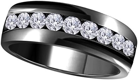 6MM Channel Set 1.00 Ct Round Shape Brilliant Cut White Simulated Diamond Single Row Fancy Men's Wedding Band Ring in 14K Black G Finish Silver