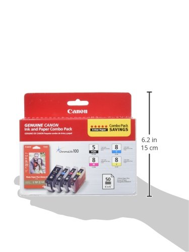 Canon PGI-5/ CLI-8 CMY Ink with PP-201 (50 Sheets) Combo Pack (0628B027AA)
