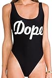 Letter Print Condole Belt One-Piece U-neck Skinny Dacron Swimwear