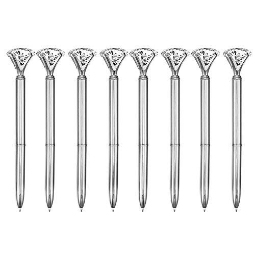 CLARA-8-Pcs-Big-Diamond-Pens-Rhinestone-Crystal-Metal-Ballpoint-Pen-Black-Ink-Silver