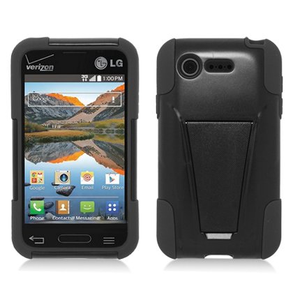 Black [Shockproof Armor Kickstand] Cover Case + Atom LED for LG Optimus Fuel L34C / Optimus Zone 2 VS415