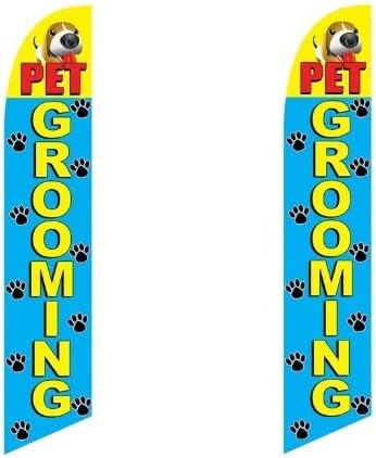 2 (two) Pack Tall Swooper Flags Pet Grooming Paw Prints Puppy Yellow Red Blue