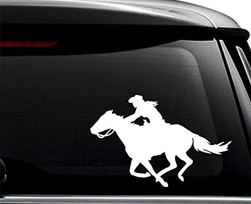 Cowgirl Horse Racing Decal Sticker For Use On Laptop, Helmet, Car, Truck, Motorcycle, Windows, Bumper, Wall, and Decor Size- [6 inch]/[15 cm] Wide/Color- Gloss Black