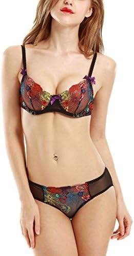 Yulee Women's Embroidery Lace Non Padded Underwire Bra and Panties Underwear Set