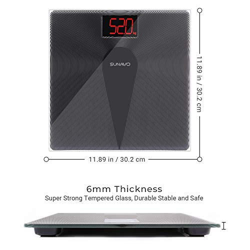 SUNAVO Digital Bathroom Scale 400 Pounds Step-On Technology Waterproof Fingerprint Body Weight Scale Non-Slip Design Backlit Displays Scale with Tempered Glass (Bathroom Scale) - Thumbnail 6