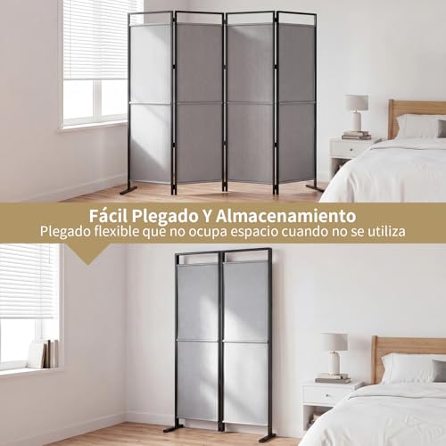 SIMPLE ESPACIO Biombo de privacidad Plegable de Cuatro Paneles, Base ensanchada, Divisor portátil, Dimensiones del Panel 175 cm de Ancho x 170 cm de Alto (Gris)
