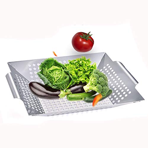 GEMGO Vegetable Grill Basket, Outdoor Grilling Accessories for Grilling Veggies Fish Meat and Shrimp, Use as Grill Topper Barbecue Wok Pan (12 inch)