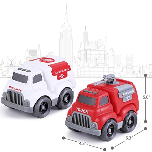 iPlay, iLearn City Rescue Vehicle Play Set, Large Fire Truck Ambulance Car Toy, Push Go