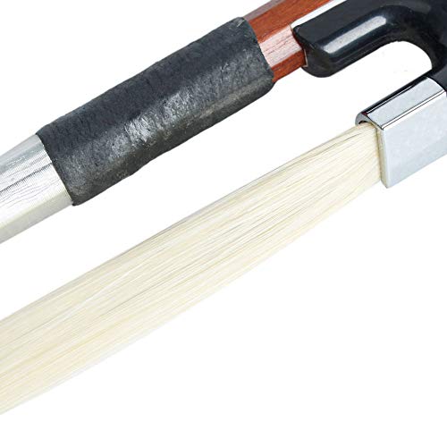 4/4 Full Size Violin Bow Black Handle Handmade Well Balanced Arbor White Horse Hair Fiddle Music Instrument Accessories - Thumbnail 2