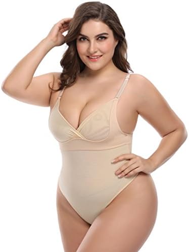 minifaceminigirl Women's Tummy Control Shapewear Thong Bodysuit Body Shaper