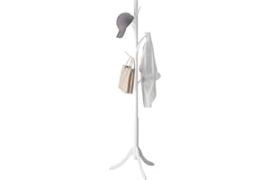 White Bamboo Wood Coat Rack Stand, Coat Tree with 8 Hooks, Hallway Entryway Hat Hanger Organizer Standing for Bedroom, Office