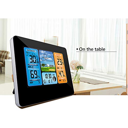 ALLOMN Wireless Weather Station with Color High Definition Display Indoor Outdoor Digital Thermometer Home Alarm Clock with Temperature Humidity Barometer Alarm Moon Phrase (Black) - Thumbnail 7