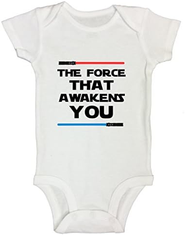 Funny Star Wars Onesie T-Shirt “The Force That Awakens You 0-3 Months, White