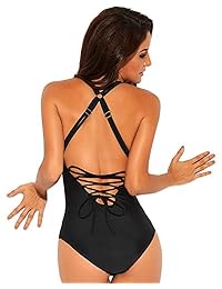 AGTCARE Traje de baño de una sola pieza para dama, con cordones, espalda en V, monokini