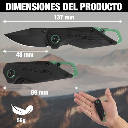 FLISSA Mini Folding Knife EDC 14C28N 137mm | Compact Pocket Knife with G10 Handle and Key Ring for Hiking, Travel and Daily Use