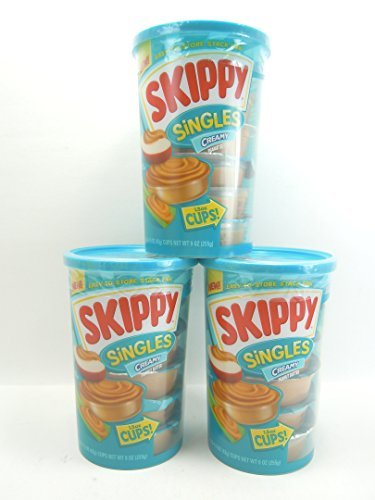 Skippy Single Creamy Peanut Butter Spread in Single 1.5oz. Cups.(pack of 3) 6ea.1.5oz.Cups in each Easy to Store Stack Pak for a Total of 18ea.1.5oz. cups.