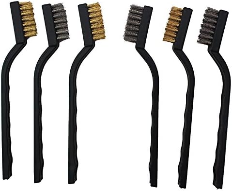 6 Pieces Mini Wire Brush Set for Cleaning Welding Slag and Rust, Stainless Steel and Brass