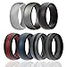 ROQ Silicone Wedding Ring for Men, 7 Pack Silicone Rubber Band - Silver, Black, Black with Red, Blue,Grey Stripe, Silver - Size 10