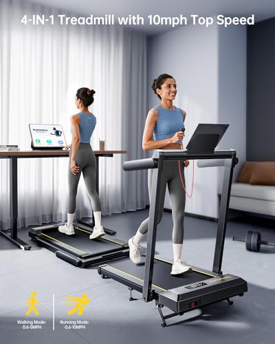 TOPUTURE Walking Pad Treadmill with 12% Incline, 4 in 1 Folding Treadmills for Home/Office, 10MPH Under Desk Treadmills, 2.5HP Portable Treadmill, Dual LED Screen, App, Bluetooth Speaker